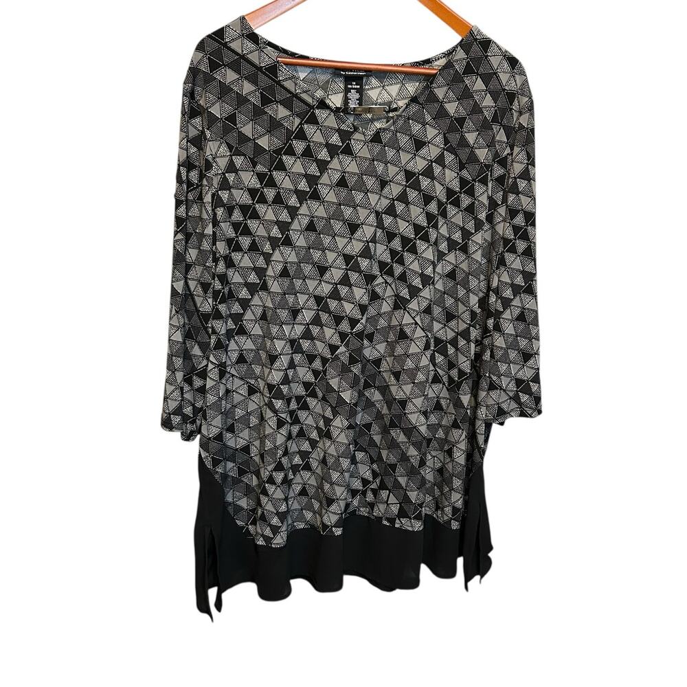 AnyWear‎ by Catherines Women Tunic Top 1X Black Geometric Stretch Casual Office